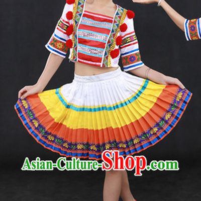 Chinese Folk People Ethnic Clothing and Hat Complete Set