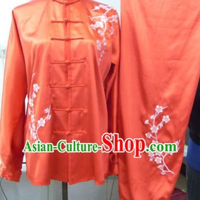 Traditional Red Plum Blossom Embroidery Chinese Kung Fu Suit