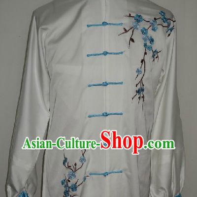 Traditional White Plum Blossom Embroidery Kung Fu Suit