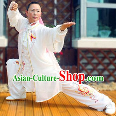 Traditional White Butterfly Embroidery Kung Fu Suit and Cape Complete Set