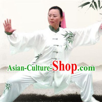 Traditional White Bamboo Embroidery Kung Fu Suit