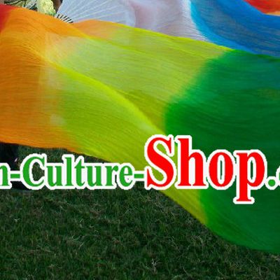 Professional Dancer Rainbow Color Long Silk Dance Fan