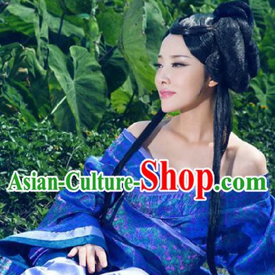 Ancient Chinese Blue Hanfu Clothes Complete Set for Women