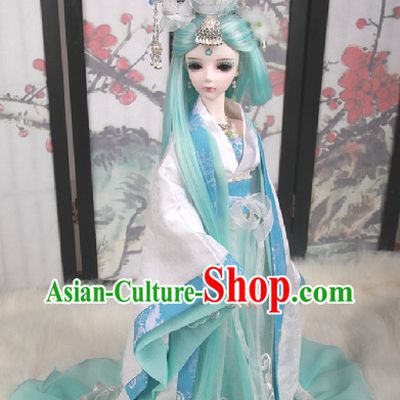 Ancient Chinese White and Blue Hanfu SD Clothes Complete Set