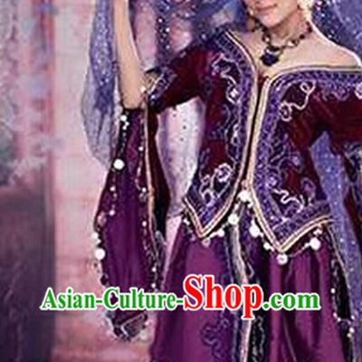 Xinjiang Purple Clothes and Hat Complete Set for Women