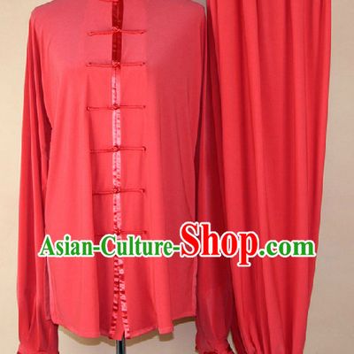 Traditional Red Silk Martial Arts Competition Uniform for Men or Women