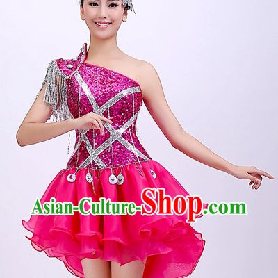Chinese Dance Outfits Girls Short Skirt Dancewear and Headwear