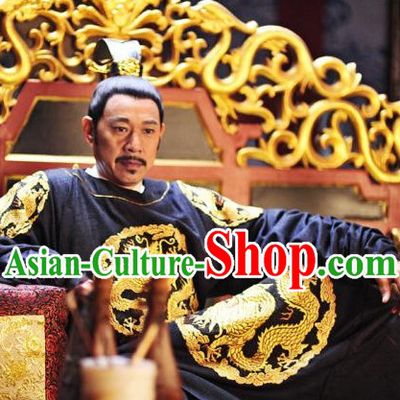 Asian Tang Dynasty Emperor Clothing and Crown Complete Set
