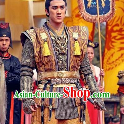 Asian Tang Dynasty Emperor Armor Costume and Crown Complete Set