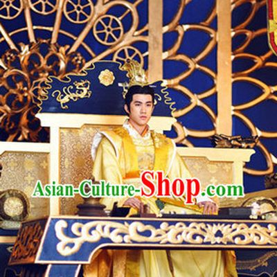 Chinese Traditional Emperor Costume and Crown Full Set for Men