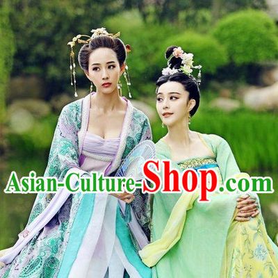 Ancient Chinese Beauty Costumes and Headpieces 2 Sets
