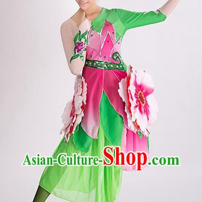 Chinese Professional Stage Flower Dancing Costume and Headwear Complete Set