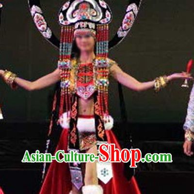 Chinese Traditional Mongolian Clothing and Hat Complete Set