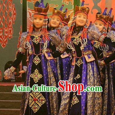 Chinese Traditional Mongolian Clothes and Hat Complete Set