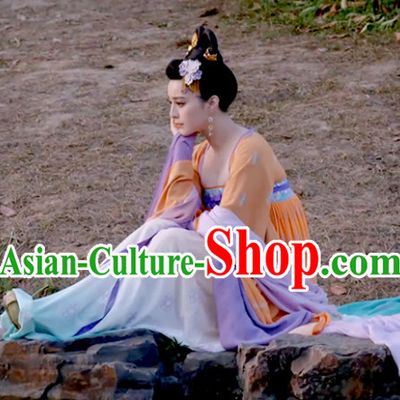 Chinese Tang Dynasty Dress and Hair Jewelry Complete Set for Women