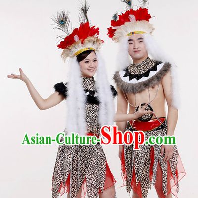 Stage Performance Primitive Tribe Costumes for 2 People