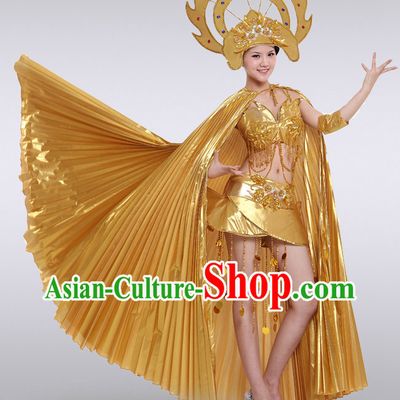 Gold Thailand Dance Costumes and Hat for Women