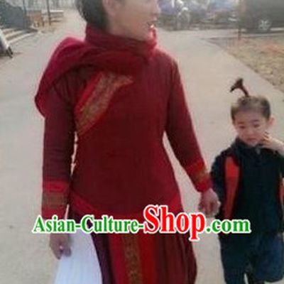 Chinese Red Sorghum Folk Dress Suit for Women