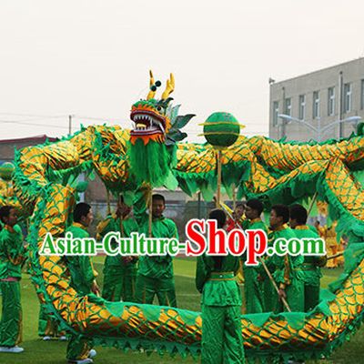 Green and Gold Chinese Dragon Mask Costumes Complete Set