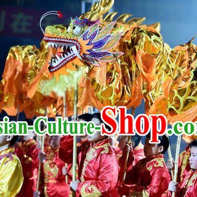 Gold Chinese Dragon Costume Complete Set for Eight Primary School Children