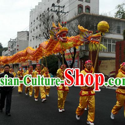 Yellow Chinese Dragon Costumes Complete Set for 12 People