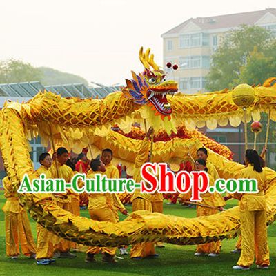 22 Meters Brand New Gold Chinese Dragon Dance Costume Complete Set for 12 People