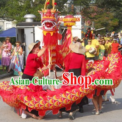 10 Meters Chinese Spring Festival Red Dragon Dance Costume for 6 People