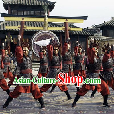 Ancient Chinese Solider Armor Costumes and Crown Complete Set