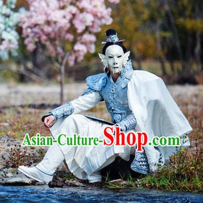 Ancient Chinese Prince Silver Armor Costumes Complete Set for Men