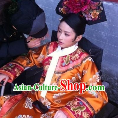 Ancient Chinese Palace Imperial Wife Clothing and Hair Accessories Complete Set