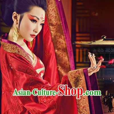 Traditional Chinese Empress Red Dance Costumes and Headpieces Complete Set