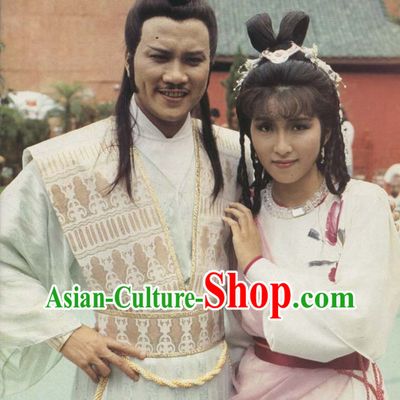 Traditional Chinese White Swordman Costume and Coronet for Men