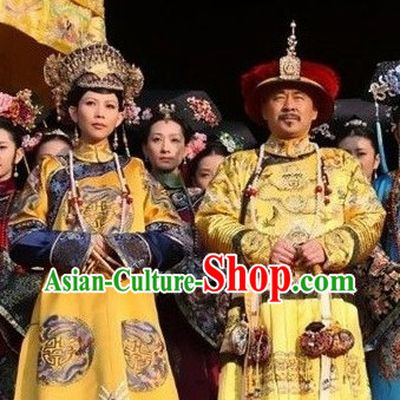 Chinese Qing Dynasty Emperor and Empress Hats and Dragon Phoenix Robes