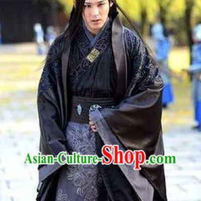 Chinese Beautiful Man Black Hanfu Clothes Complete Set