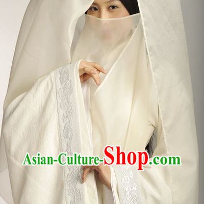 Chinese White Mysterious Hanfu Costumes and Hat Complete Set