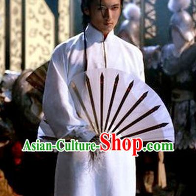 White Handsome Male Hanfu Mandarin Robe for Kung Fu Master