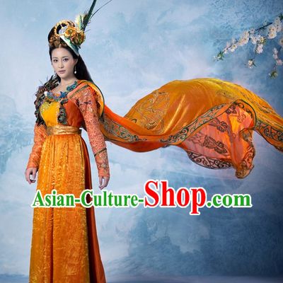 Ancient Chinese Minority National Princess Clothes and Head Accessories Complete Set
