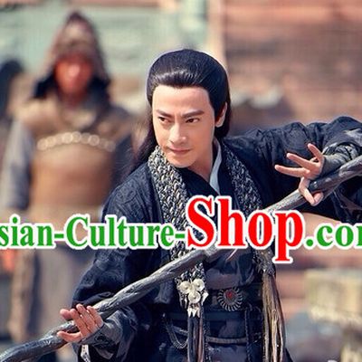 Ancient Chinese Swordman Long Black Wig for Men