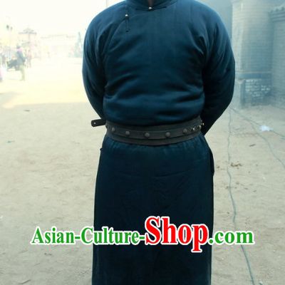 Chinese Traditional Mandarin Kung Fu Master Black Bodyguard Long Robe for Men