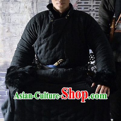 Chinese Traditional Long Black Mandarin Collar Robe Clothing for Men