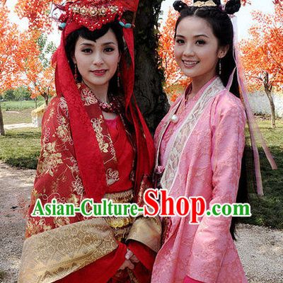Red Chinese Wedding Dress and Hair Ornaments Complete Set