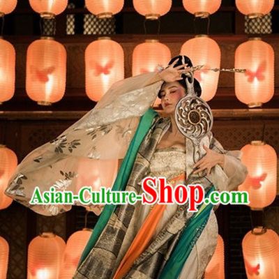 Ancient Chinese Tang Beauty Classical Dancing Costume and Hair Accessories Complete Set