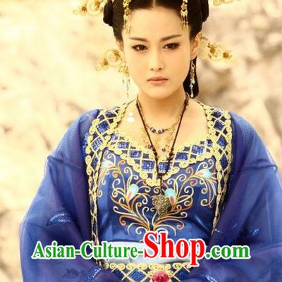 Chinese Empress Blue Robe and Hair Accessories Full Set