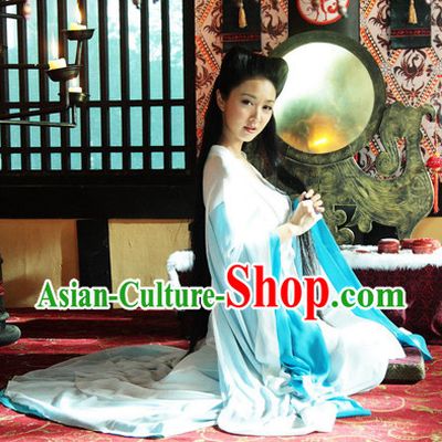 Wide Sleeves Chinese Empress Blue Beauty Clothes