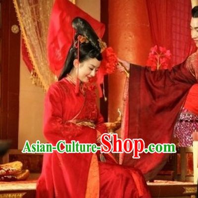 Red Chinese Wedding Brides Clothing and Hair Accessories Complete Set