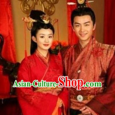 Chinese Classic Red Wedding Dresses Men and Women 2 Complete Sets