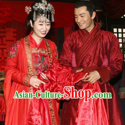 China Red Wedding Dress Film Costume 2 Complete Sets