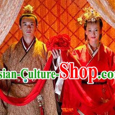 China Classical Red Wedding Clothes Film Costumes 2 Complete Sets