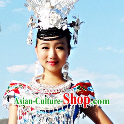 Traditional Silver Miao Hat and Necklace for Women