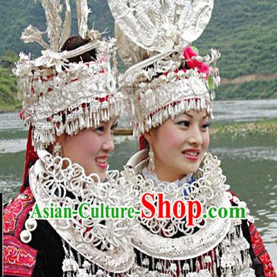 Traditional Silver Miao Headgear and Necklace